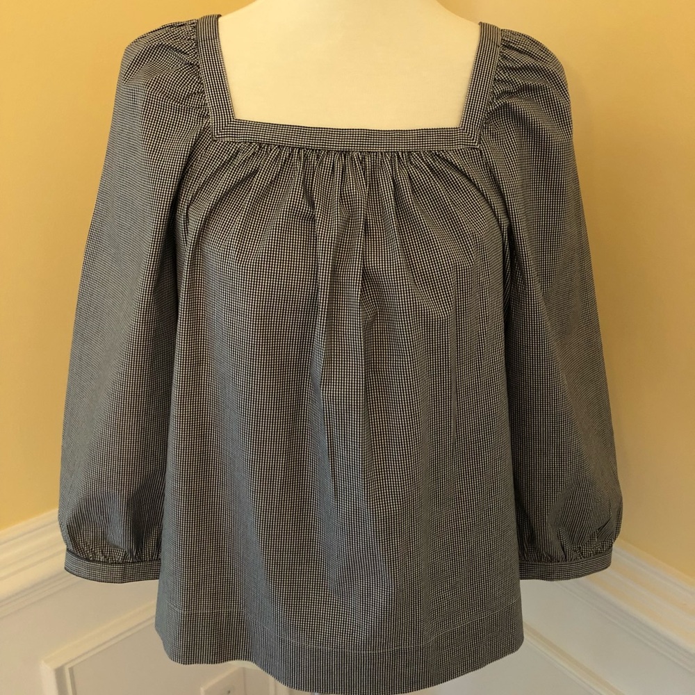 J Crew black and white gingham blouse